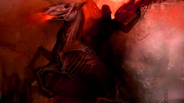 abstract android-jones-artwork-digital-art-four-horsemen-horses-skeletons